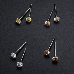 Birthstone Tiny Stud Earrings For Women Men 4Pairs 3MM Brilliant Cut Round Cubic Zirconia Earrings Hypoallergenic Colorful CZ Earrings